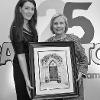 Laura Jayne Halton presents Secretary Hillary Rodham Clinton with a specially commissioned piece of art on her visit to Ireland