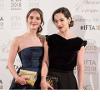 Stephanie Dufrense attends the 2018 IFTA Awards in a custom black velvet & crepe gown by Laura Jayne Halton, pictured with Ann Skelly